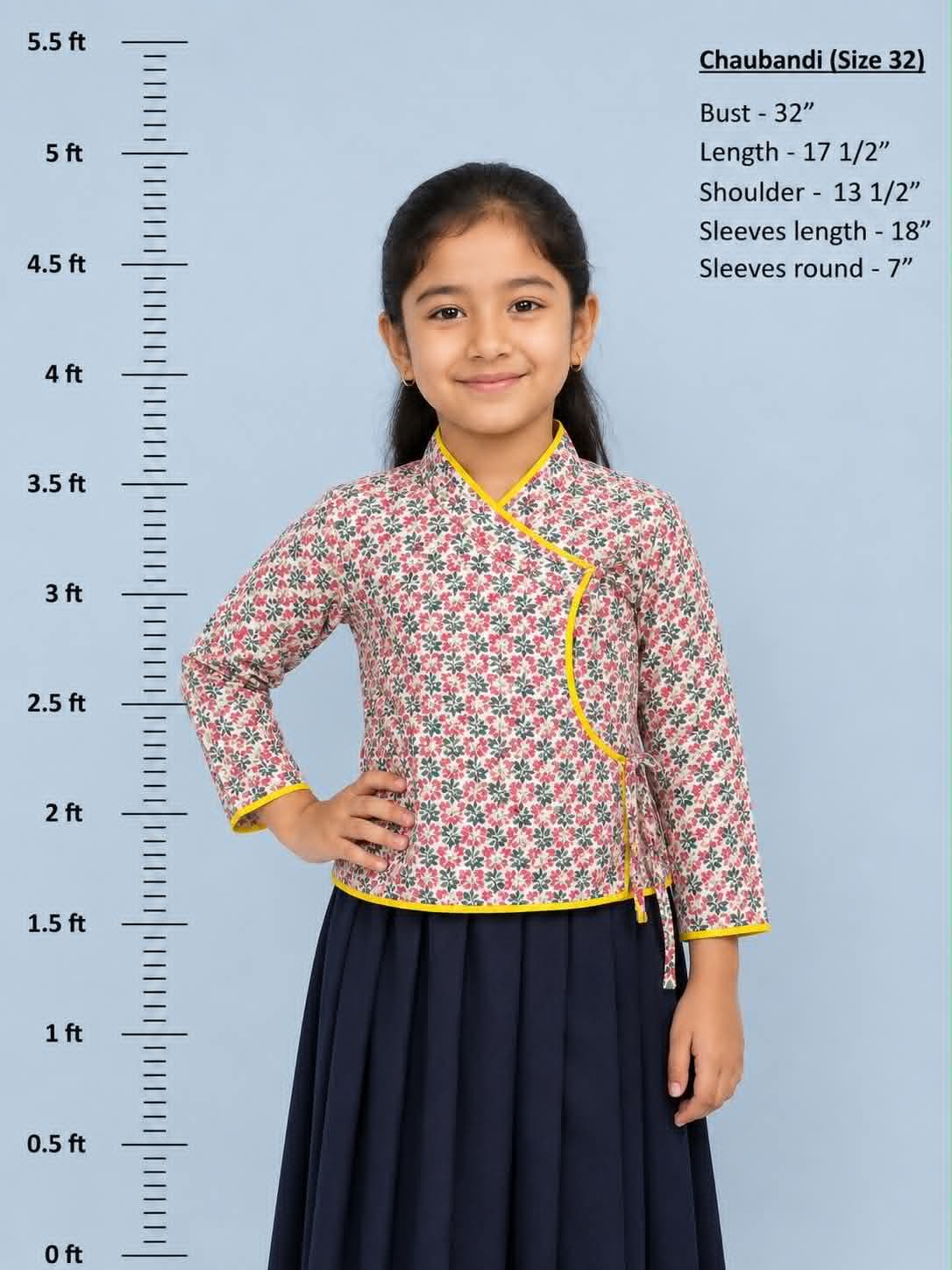 Girls Traditional Nepali Chaubandi Blouse – Floral Print | Handmade Cultural Wear