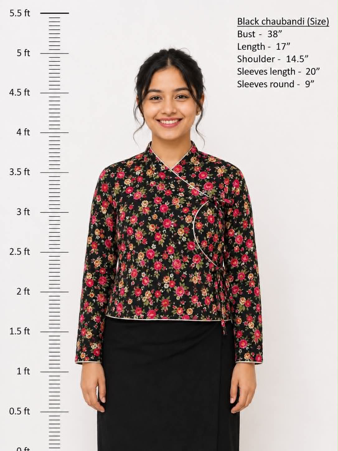 Women's Traditional Nepali Black Floral Chaubandi Blouse