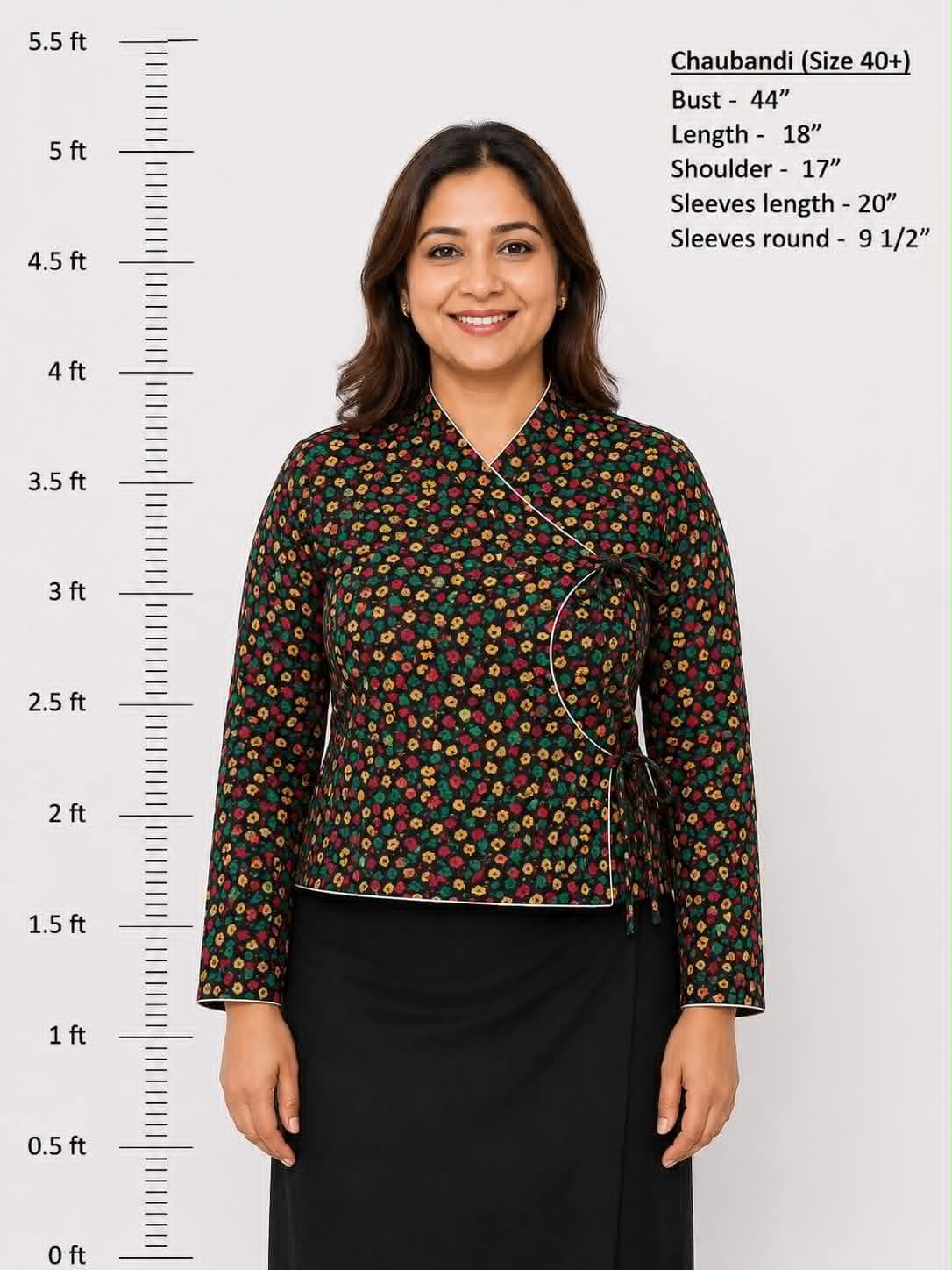 Women's Traditional Nepali Floral Chaubandi Blouse – Size 40+ | Handmade Ethnic Wrap Top | Cultural & Festival Wear