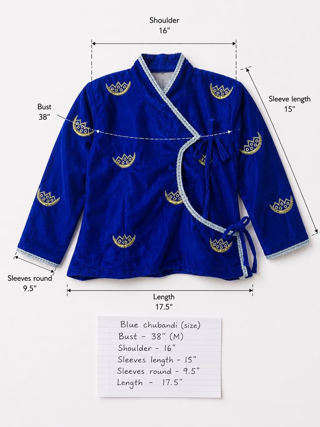 Women's Handmade Royal Blue Velvet Chaubandi Blouse – Size M (38) | Traditional Nepali Wrap Top | Ethnic & Festival Wear