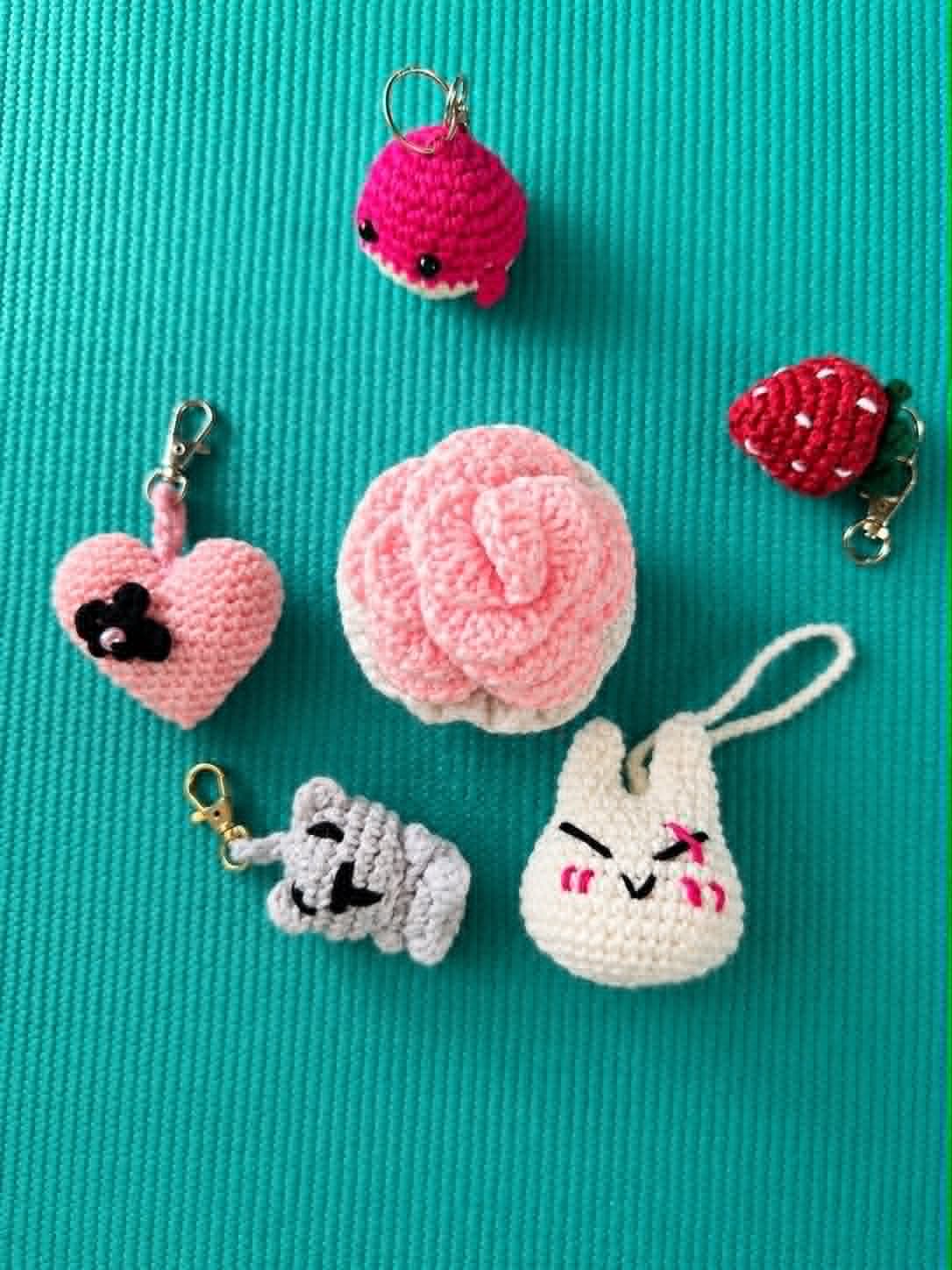 Crochet Bag Charm (Cute Animal, Heart, Rose, Strawberry, Bunny)