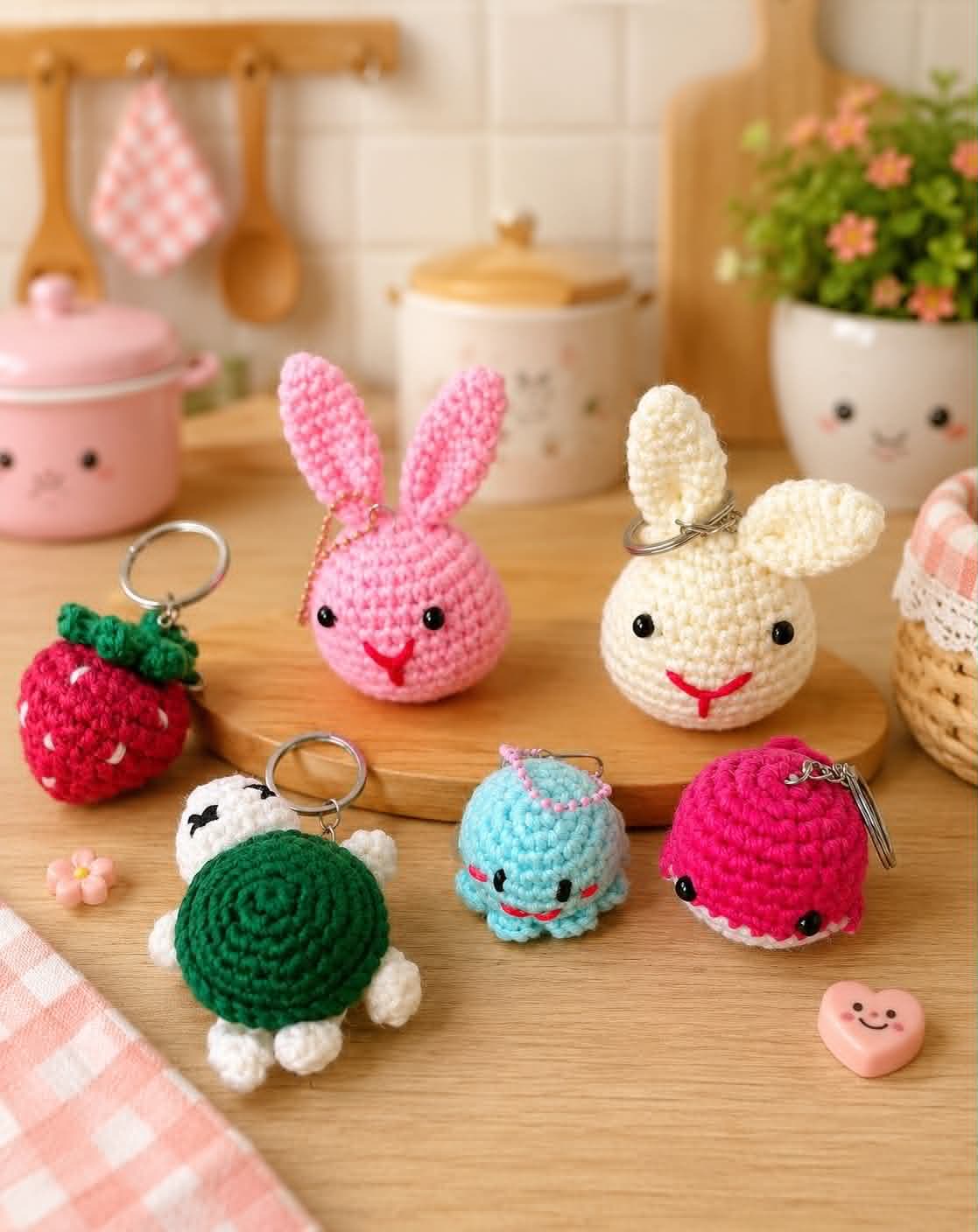 Handmade Crochet Animal & Fruit Keychain Collection